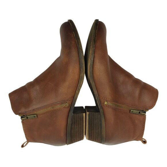 Lucky Brand Basel Ankle Boots Womens 10M Side Zip Toffee Leather Stacked Heel - Picture 6 of 16